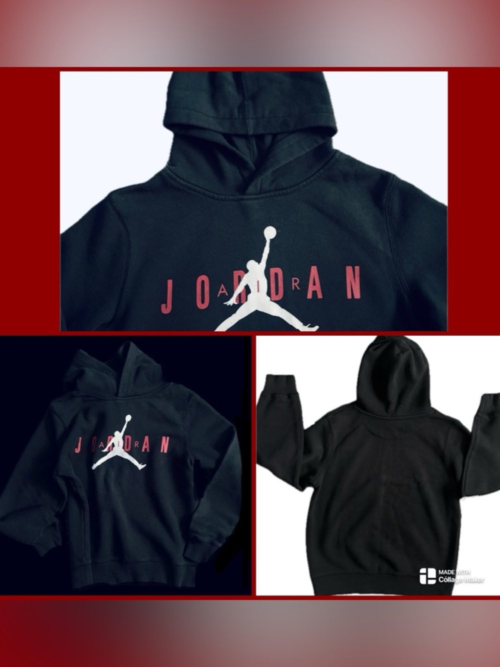 Jordan Black Hoodie with Red Lettering & White Jumpman. MED 10/12